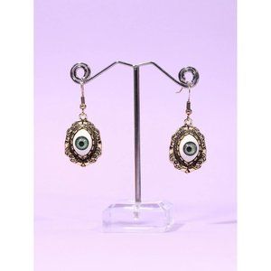 Decorative Eye Dangle Earrings with Alloy Outer Decor